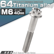 64チタン M6×40mm P1.0 デザイン六角ボルト 六角穴付きボルト フランジ付き シルバー Ti6Al-4V JA735 【メール便可】