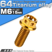 チタンボルト M6×15mm P1.00 六角ボルト フランジ付 ホールヘッド ゴールド JA780 【メール便可】