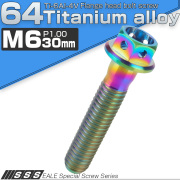 64チタン合金(TC4 GR5) M6×30 P1.00 ホールヘッド 六角ボルト フランジ付 焼きチタンカラー レインボー JA788 【メール便可】