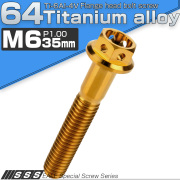 チタンボルト M6×35mm P1.00 六角ボルト フランジ付 ホールヘッド ゴールド JA792 【メール便可】