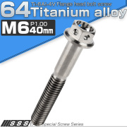 チタンボルト M6×40mm P1.00 六角ボルト フランジ付 ホールヘッド シルバー チタン原色 JA793 【メール便可】