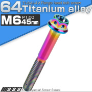 チタンボルト M6×45mm P1.00 六角ボルト フランジ付 ホールヘッド 焼きチタン風 レインボー 虹色 JA797 【メール便可】