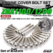 ZRX1100 1200 チタン エンジンカバーボルト 25本セット カワサキ車用 カスタムヘッド シルバー JA8106