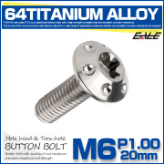 チタンボルト M6×20mm P1.0 ボタンボルト ホールヘッド T型 トルクス穴 シルバー JA869 【メール便可】