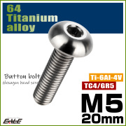 チタンボルト M5×20mm P0.8 ボタンボルト 六角穴 シルバー原色 JA897 【メール便可】