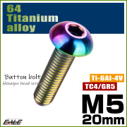 チタンボルト M5×20mm P0.8 ボタンボルト 六角穴 レインボー 虹色 ライトカラー JA898 【メール便可】