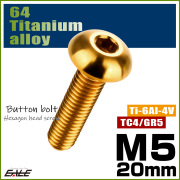 チタンボルト M5×20mm P0.8 ボタンボルト 六角穴 ゴールド JA899 【メール便可】