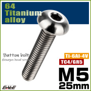 チタンボルト M5×25mm P0.8 ボタンボルト 六角穴 シルバー原色 JA900 【メール便可】