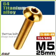 チタンボルト M5×25mm P0.8 ボタンボルト 六角穴 ゴールド JA902 【メール便可】