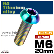 チタンボルト M6×20mm P1.0 ボタンボルト 六角穴 レインボー 虹色 ライトカラー JA913 【メール便可】