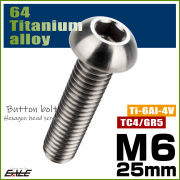 チタンボルト M6×25mm P1.0 ボタンボルト 六角穴 シルバー原色 JA915 【メール便可】