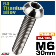 チタンボルト M6×30mm P1.0 ボタンボルト 六角穴 シルバー原色 JA918 【メール便可】