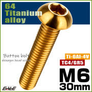 チタンボルト M6×30mm P1.0 ボタンボルト 六角穴 ゴールド JA920 【メール便可】