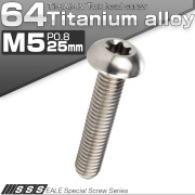 チタンボルト M5 25mm P0.8 トルクス穴付き ボタンボルト シルバー チタン原色 JA936 【メール便可】