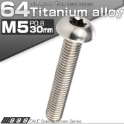 チタンボルト M5 30mm P0.8 トルクス穴付き ボタンボルト シルバー チタン原色 JA939 【メール便可】