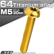 チタンボルト M5 30mm P0.8 トルクス穴付き ボタンボルト ゴールド JA941 【メール便可】