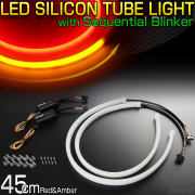 45cm カット可 汎用 シーケンシャル ウインカー LED シリコン チューブ ライト レッド アンバー 流れるウインカー LEDテープ P-447