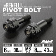 ベネリ用 レバー 取付用 ピボットボルト M6 P1.0 胴部径6＆8mm ステンレス マットブラック S-1053-1054-BK-SET 【メール便可】