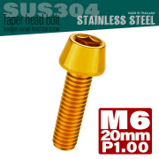 M6×20mm P1.0 テーパーヘッド キャップボルト ステンレス製 クランクケースなどのエンジン周りに ゴールド TB0073 【メール便可】