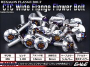 M6×25mm P1.00 2色 ワイドフランジフラワー ボルト ワイヤーロック穴付き 六角ボルト ステンレス削り出し シルバー&焼きチタンカラー TB0974 【メール便可】
