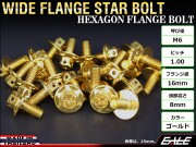 M6×25mm P1.00 ワイドフランジスター ボルト ワイヤーロック穴付き 六角ボルト SUS304 ステンレス ゴールド TB0989 【メール便可】