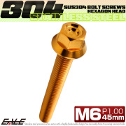 M6×45mm P1.00 フランジ付き 六角ボルト ヘキサゴンヘッド CNC SUS304 ステンレス ゴールド TB1278 【メール便可】