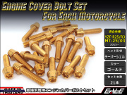 YZF-R25 YZF-R3 MT-25 MT-03 エンジンカバー ボルト21本set キャップボルト テーパーシェルヘッド ゴールド TB7027