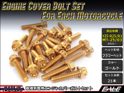 YZF-R25 YZF-R3 MT-25 MT-03 エンジンカバー ボルト21本set フランジ付六角ボルト フラワーヘッド ゴールド TB7030
