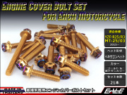 YZF-R25 YZF-R3 MT-25 MT-03 エンジンカバー ボルト21本set フランジ六角ボルト CTC H.H ゴールド&焼チタンカラー TB7035
