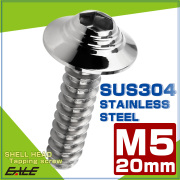 タッピングネジ M5×20mm シェルヘッド 六角穴 フランジ付き ネジ SUS304 ステンレス シルバー TC0139 【メール便可】