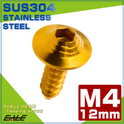 タッピングネジ M4×12mm シェルヘッド 六角穴 フランジ付き ネジ SUS304 ステンレス ゴールド TC0141 【メール便可】