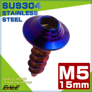 タッピングネジ M5×15mm シェルヘッド 六角穴 フランジ付き ネジ SUS304 ステンレス 焼きチタンカラー TC0148 【メール便可】