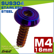 タッピングネジ M4×16mm シェルヘッドフラット 六角穴 フランジ付き ネジ SUS304 ステンレス 焼きチタンカラー TC0162 【メール便可】