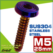 タッピングネジ M5×25mm シェルヘッドフラット 六角穴 フランジ付き ネジ SUS304 ステンレス 焼きチタンカラー TC0165 【メール便可】