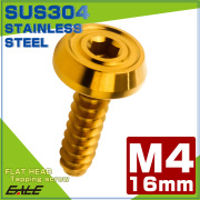 タッピングネジ M4×16mm フラットヘッド 六角穴 フランジ付き ネジ SUS304 ステンレス ゴールド TC0172 【メール便可】