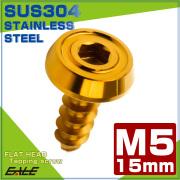 タッピングネジ M5×15mm フラットヘッド 六角穴 フランジ付き ネジ SUS304 ステンレス ゴールド TC0173 【メール便可】