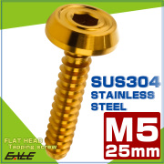 タッピングネジ M5×25mm フラットヘッド 六角穴 フランジ付き ネジ SUS304 ステンレス ゴールド TC0175 【メール便可】