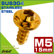 タッピングネジ M5×15mm スノーヘッド 六角穴 フランジ付き ネジ SUS304 ステンレス ゴールド TC0188 【メール便可】