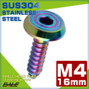 タッピングネジ M4×16mm シェルヘッドフラット 六角穴 フランジ付き ネジ SUS304 ステンレス レインボーグリーン TC0202 【メール便可】