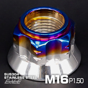 フランジ付 六角ナット M16 P1.50 スターヘッドナット SUSステンレス ツートンカラー シルバー＆焼チタンカラー TF0144