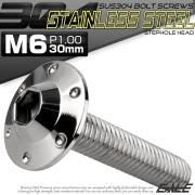 ボタンボルト M6×30mm P1.00 ステップ ホールヘッドボルト フランジ付 六角穴 SUS304 ステンレス シルバー TR0181 【メール便可】