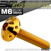 ボタンボルト M6×35mm P1.00 ステップ ホールヘッドボルト フランジ付 六角穴 SUS304 ステンレス ゴールド TR0196 【メール便可】