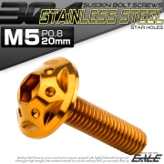 ボタンボルト スターホールヘッド M5×20mm P0.8 フランジ付 六角穴 SUS304 ステンレス  ゴールド TR0230 【メール便可】