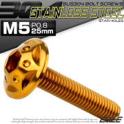ボタンボルト スターホールヘッド M5×25mm P0.8 フランジ付 六角穴 SUS304 ステンレス  ゴールド TR0231 【メール便可】
