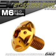 ボタンボルト スターホールヘッド M6×12mm P1.0 フランジ付 六角穴 SUS304 ステンレス  ゴールド TR0233 【メール便可】