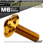 ボタンボルト スターホールヘッド M6×20mm P1.0 フランジ付 六角穴 SUS304 ステンレス  ゴールド TR0235 【メール便可】