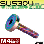 4×20mm P0.7 シェルヘッド フラット ステンレスボルト 六角穴付 マットタイプ SUS304 レインボーグリーン TR0343 【メール便可】