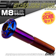 20個セット ボタンボルト スターホールヘッド M8×55mm P1.25 フランジ付 六角穴 SUS304 ステンレス  焼きチタン TR0456-20SET