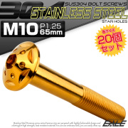 20個セット ボタンボルト スターホールヘッド M10×65mm P1.25 フランジ付 六角穴 SUS304 ステンレス  ゴールド TR0701-20SET