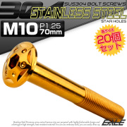 20個セット ボタンボルト スターホールヘッド M10×70mm P1.25 フランジ付 六角穴 SUS304 ステンレス  ゴールド TR0702-20SET